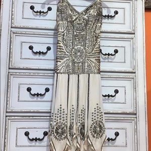 Sue Wong Nocturne Ivory Silk Beaded Dress Size 8